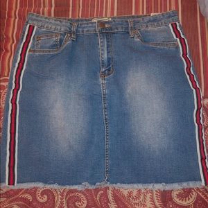 Denim mini skirt w/ (blue,white & red) side panels